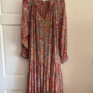 Free People Vibrant Long Sleeve Dress in Red and Pink